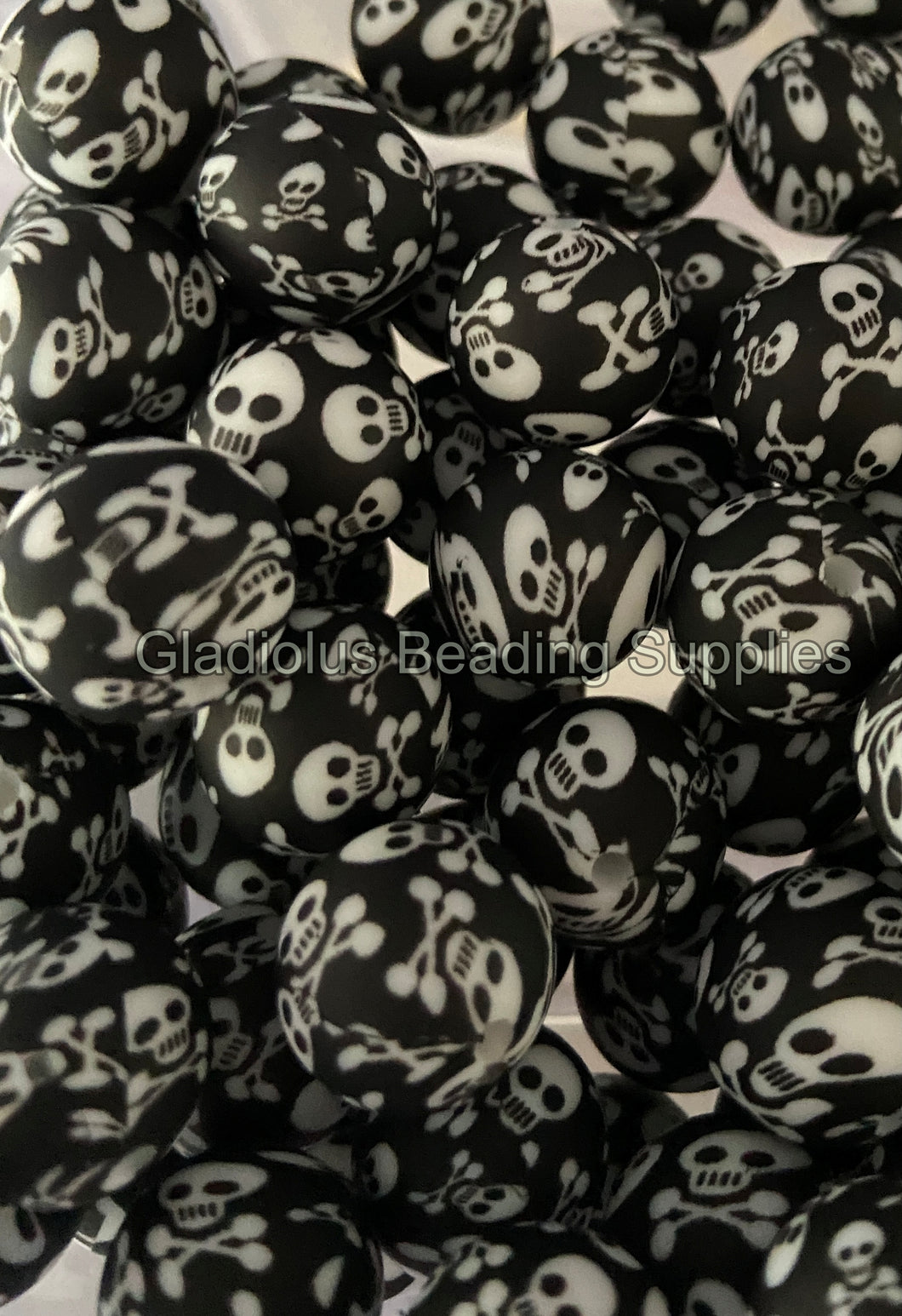 Skull and Crossbones Print 15mm Print Silicone Bead, BPA Free, Loose Beads.