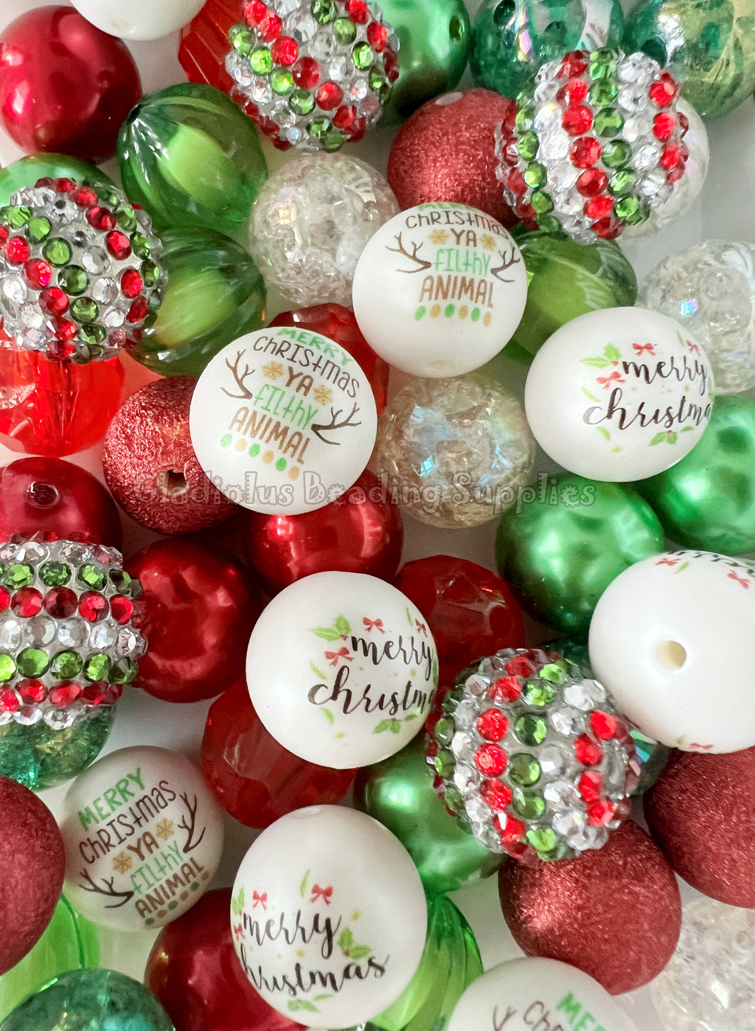 50 Qty 20mm Christmas Mixed Beads #17 - Acrylic Mixed Beads - Chunky Beads #168