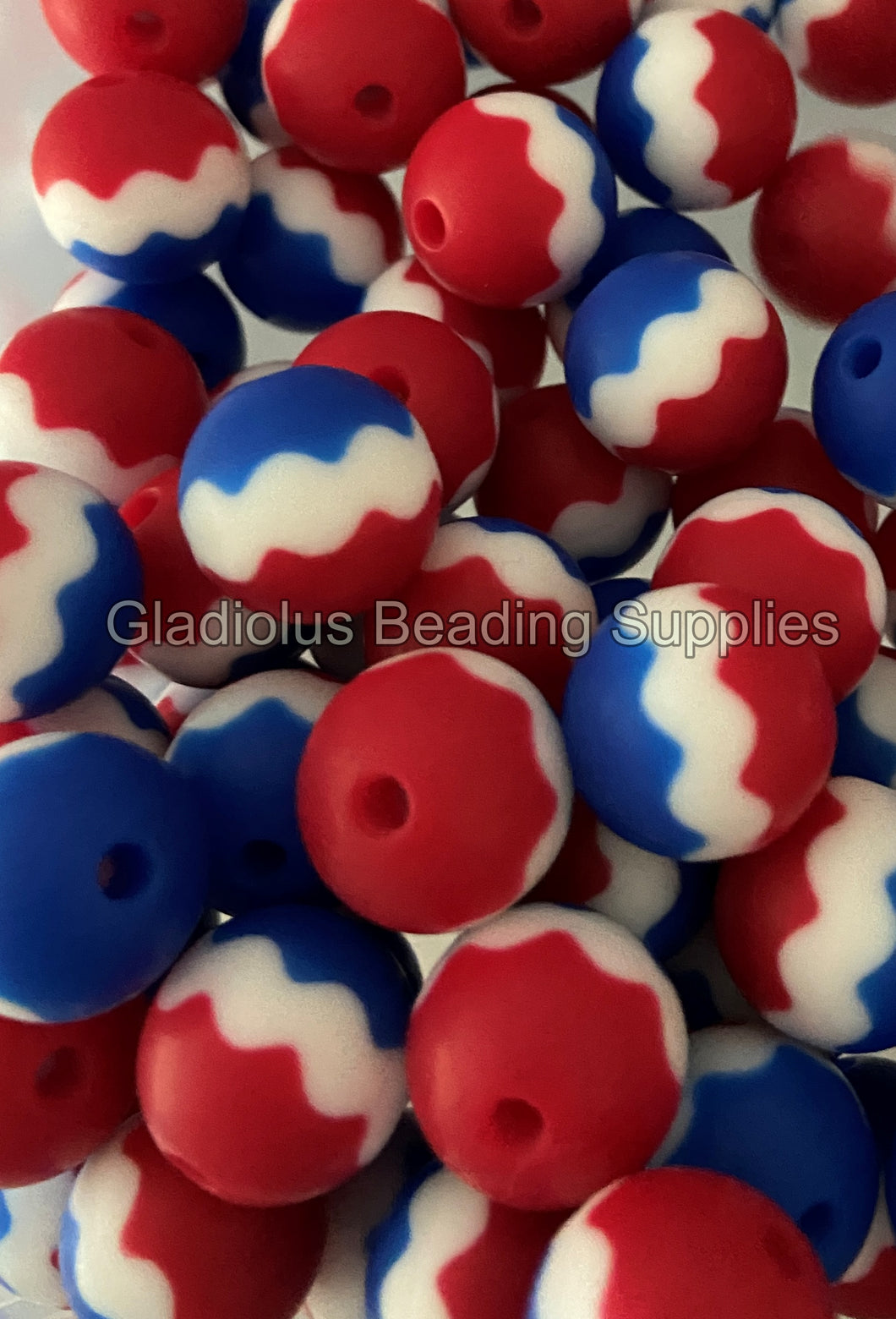 Red/Blue Chevron 15mm Print Silicone Bead, BPA Free, Loose Beads.