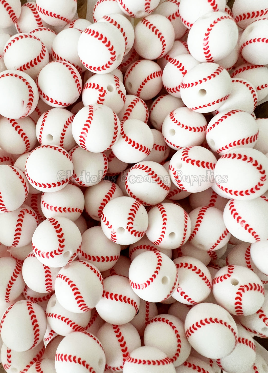 15mm Baseball Print Silicone Bead, BPA Free, Loose Beads