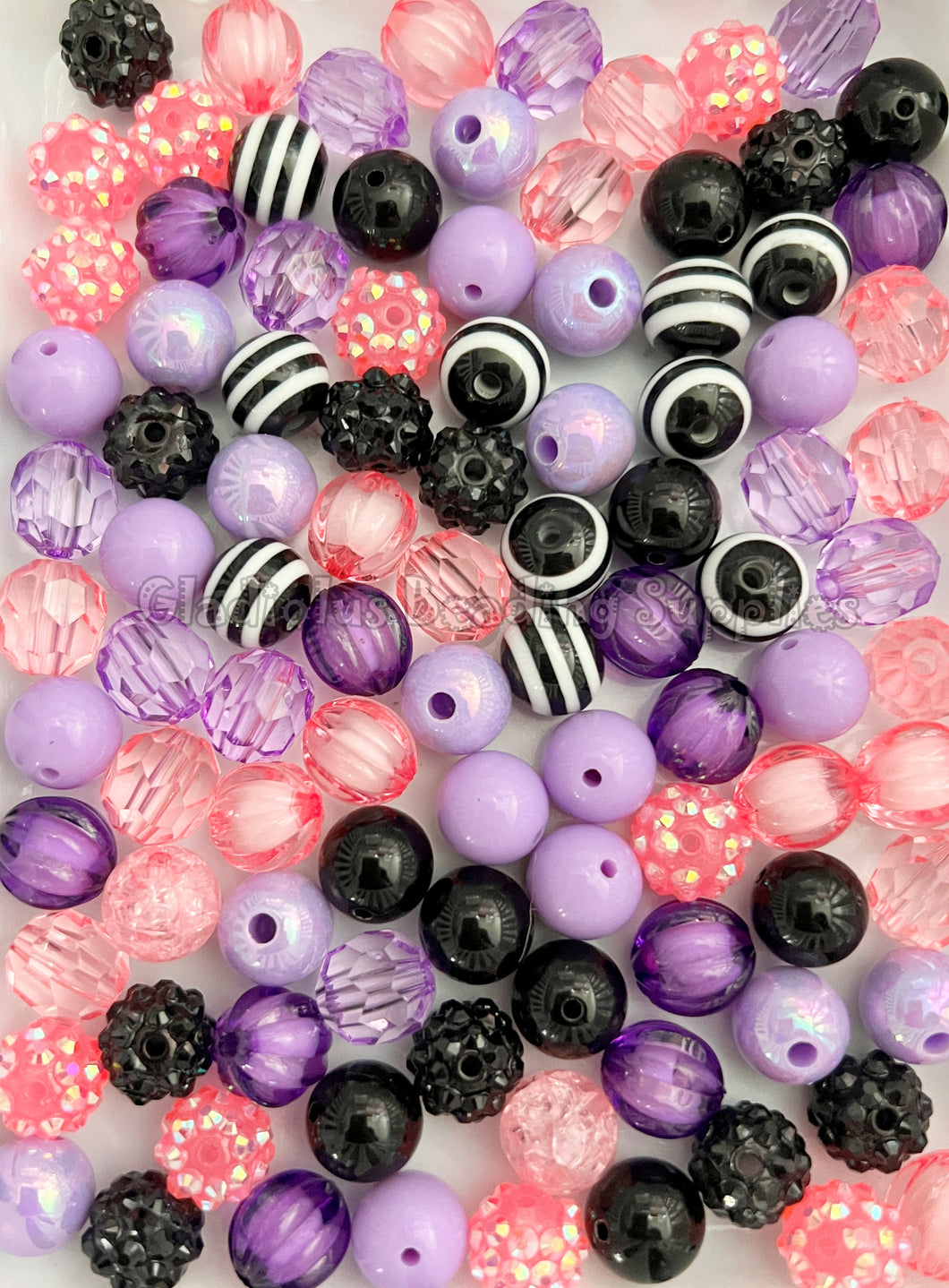 100qty 12mm Purple/Pink/Black Mixed Beads - Acrylic Mixed Beads - Bubblegum Beads - Chunky Beads #1213