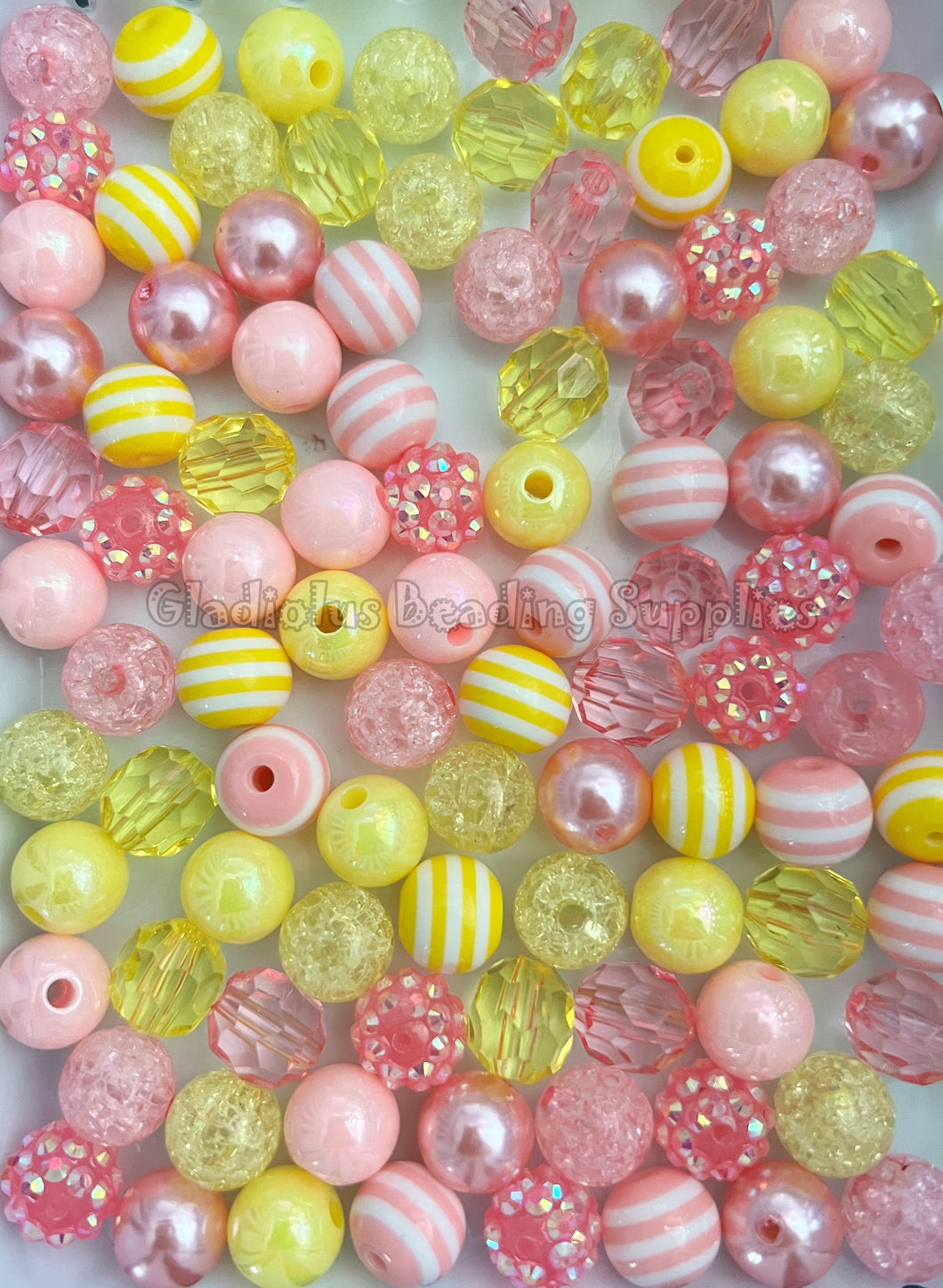 100qty 12mm Pink/Yellow Mixed Beads - Acrylic Mixed Beads - Bubblegum Beads - Chunky Beads #1215