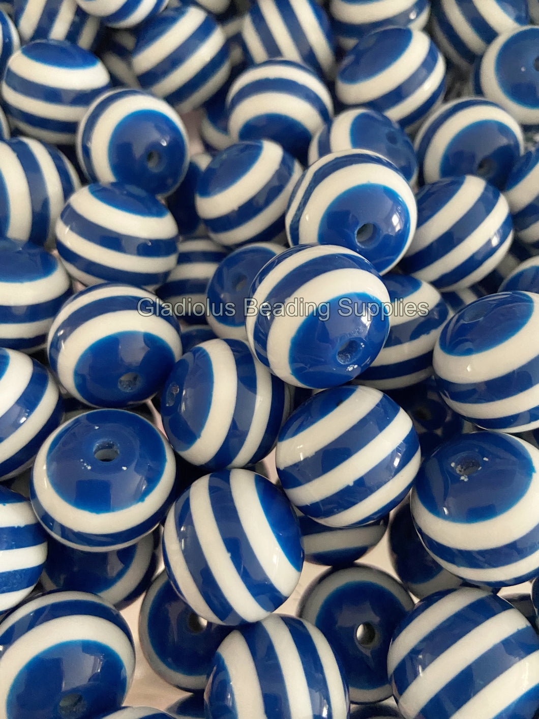 20mm Dark Blue Striped Acrylic Beads - Chucky Bubblegum Beads - Acrylic Gumball Beads