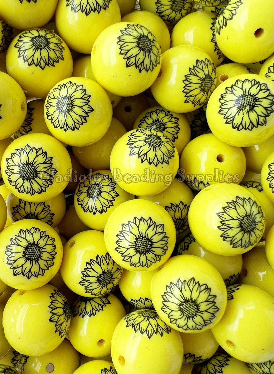 20mm Sunflower Beads - Acrylic Print Beads - Bubblegum Beads - Chunky Beads