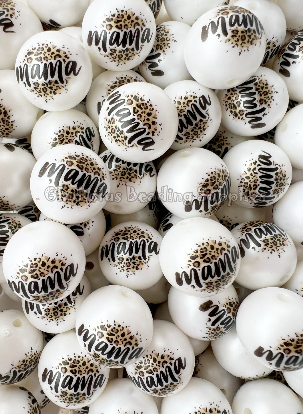 20mm Mama/Cheetah Matte Print - White Acrylic Matte Beads - Bubblegum Beads - Chunky Beads - Mom Matte