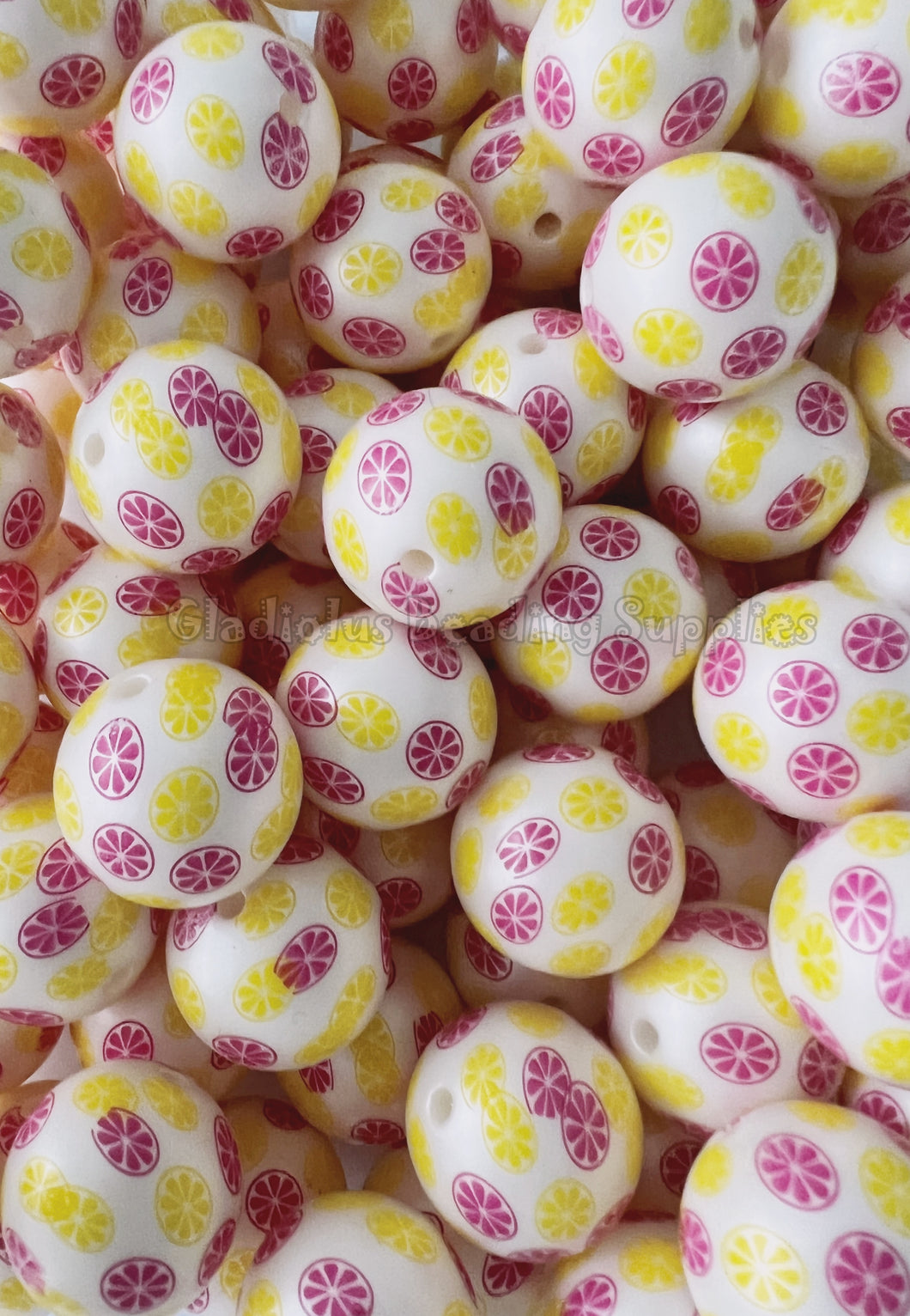 20mm Full Print Lemon - Acrylic Print Beads - Bubblegum Beads - Chunky Beads