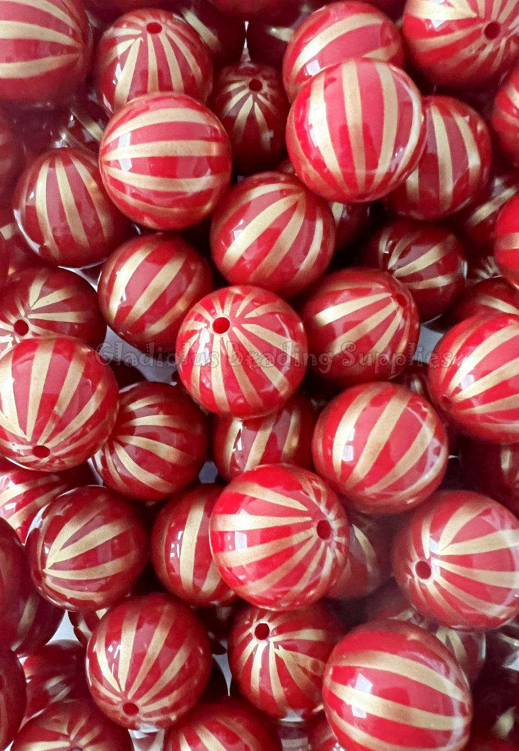 20mm Red Color Silver Watermelon - Acrylic Print Beads - Bubblegum Beads - Chunky Beads