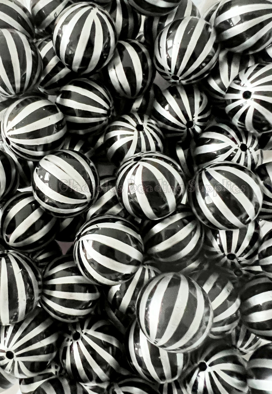 20mm Black Color Silver Watermelon - Acrylic Print Beads - Bubblegum Beads - Chunky Beads