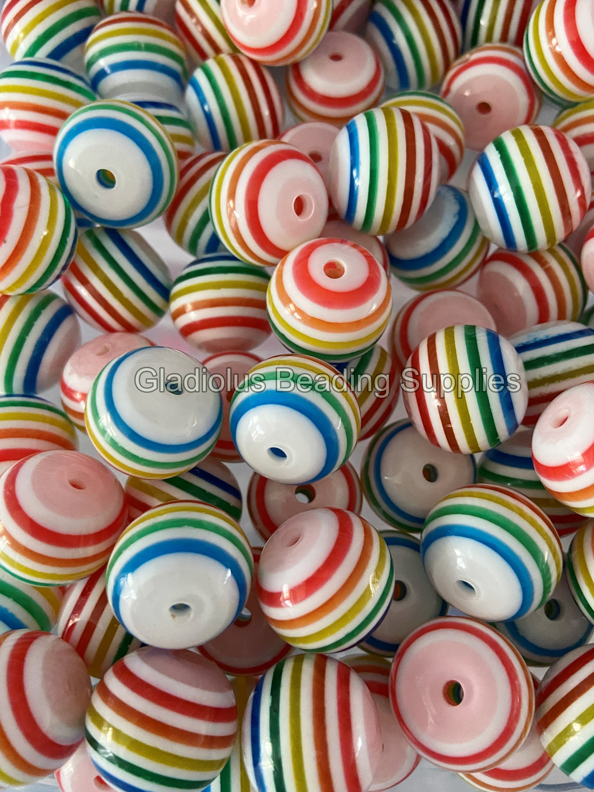 20mm Rainbow Striped Acrylic Beads Chucky Bubblegum Beads