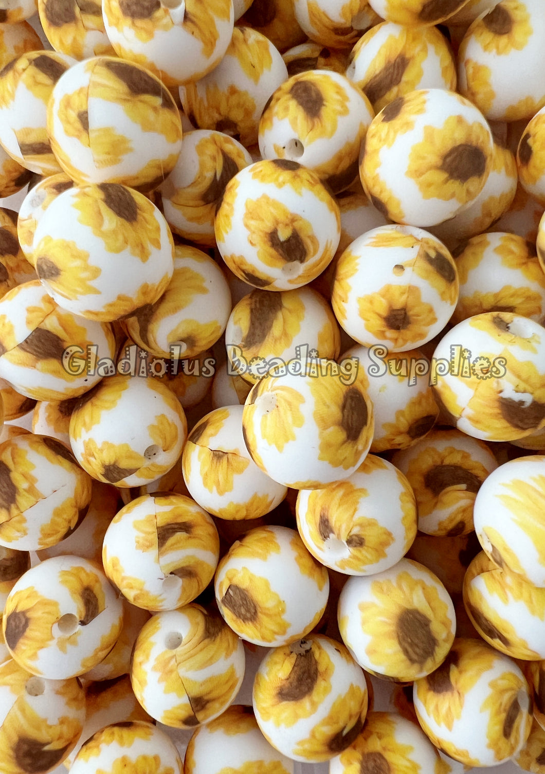 15mm Sunflower Print Silicone Bead, Loose Beads