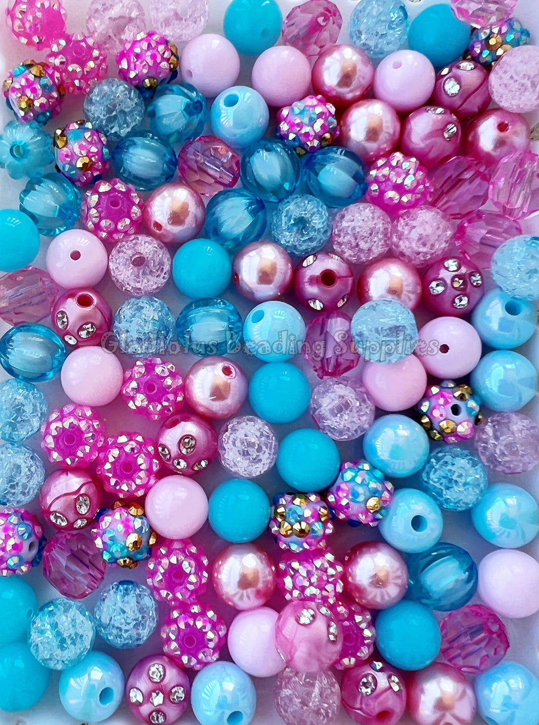 100qty 12mm Pink/Blue Mixed Beads - Acrylic Mixed Beads - Bubblegum Beads - Chunky Beads #1217