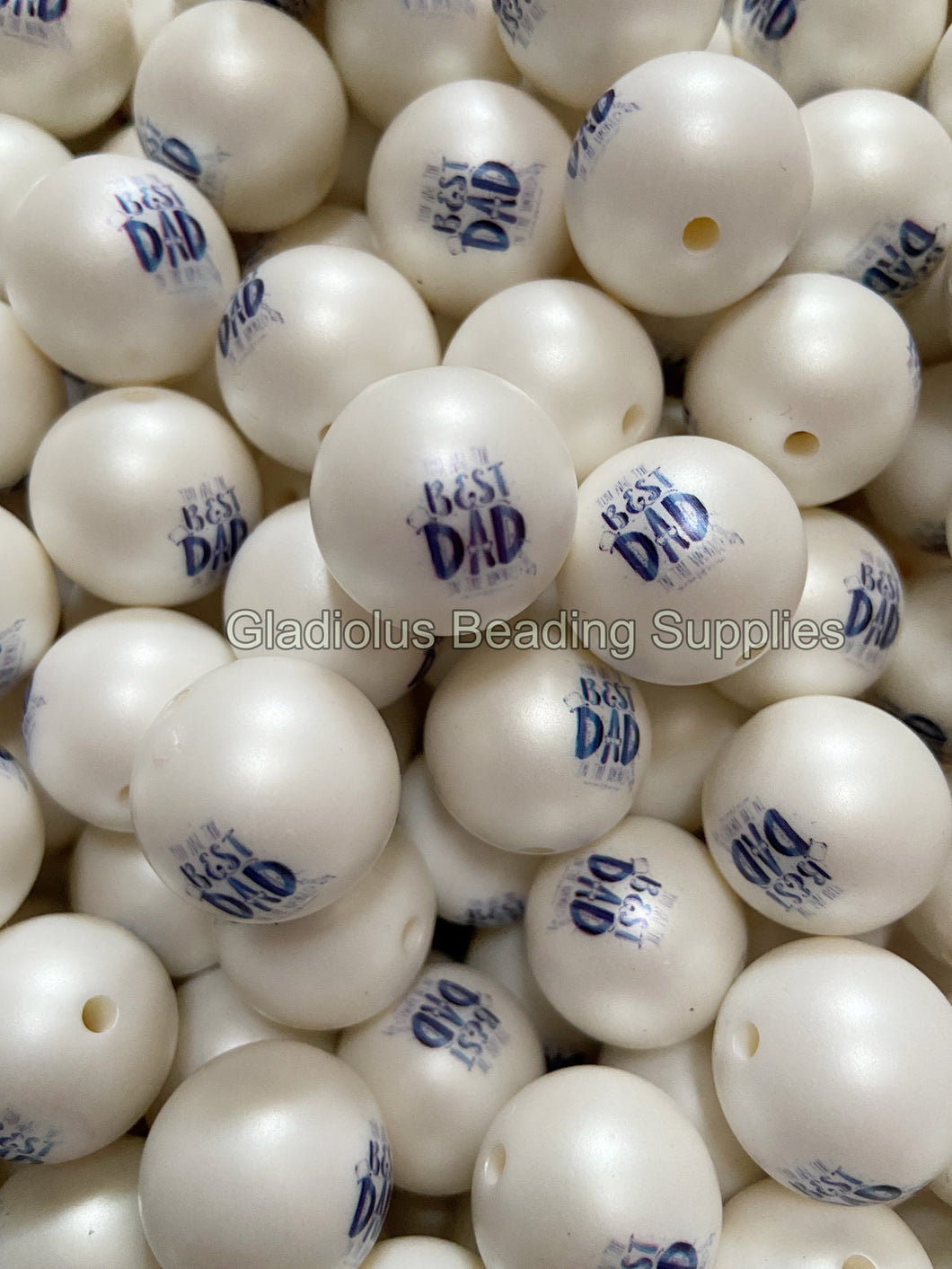 20mm Best Dad Matte Print - White Acrylic Matter Beads - Bubblegum Beads - Chunky Beads