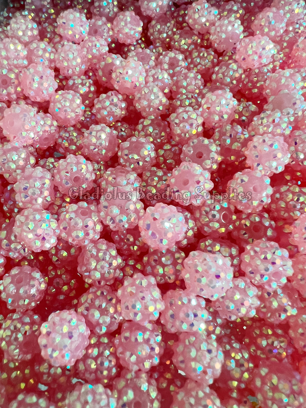 25 Qty 12mm Pink Rhinestone Acrylic Beads - Acrylic Rhinestone Beads - Bubblegum Beads