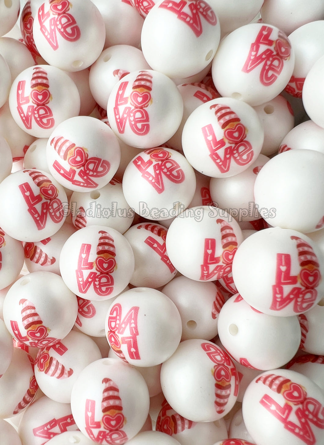 20mm LOVE #2 Matte Print - White Acrylic Matte Beads - Valentine Beads - Chunky Beads