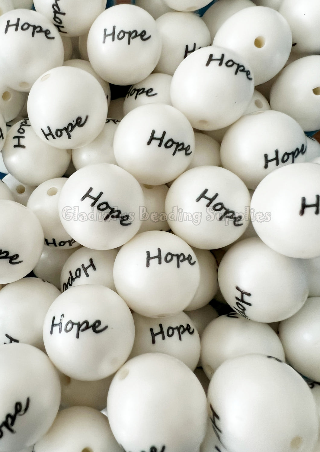 20mm Hope Matte Print - White Acrylic Matter Beads - Bubblegum Beads - Chunky Beads