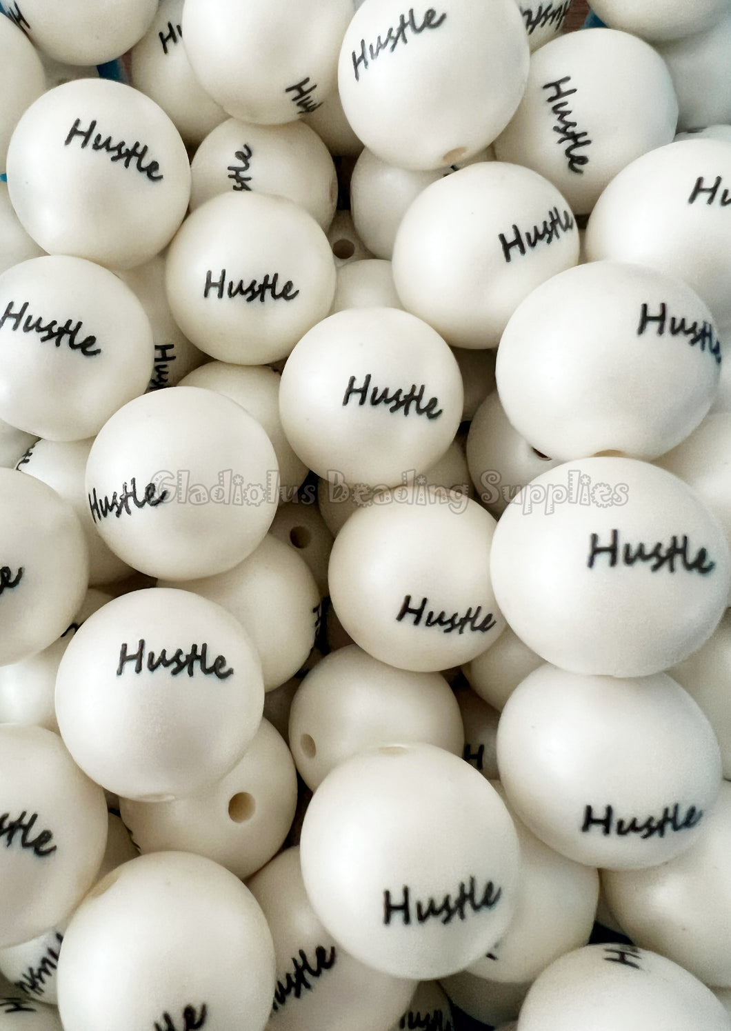 20mm Hustle Matte Print - White Acrylic Matter Beads - Bubblegum Beads - Chunky Beads