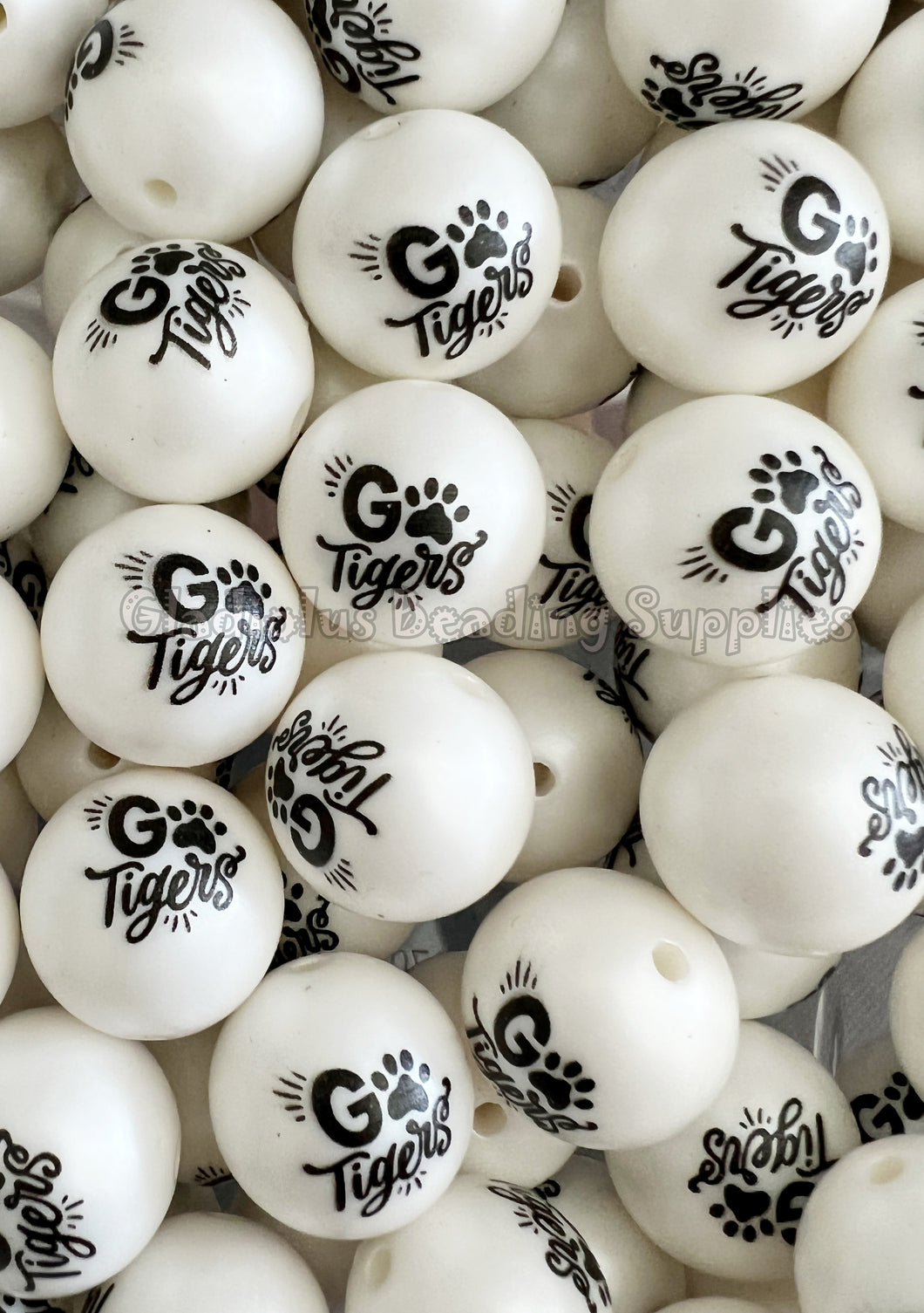 20mm Tiger Matte Print - White Acrylic Matter Beads - Bubblegum Beads - Chunky Beads