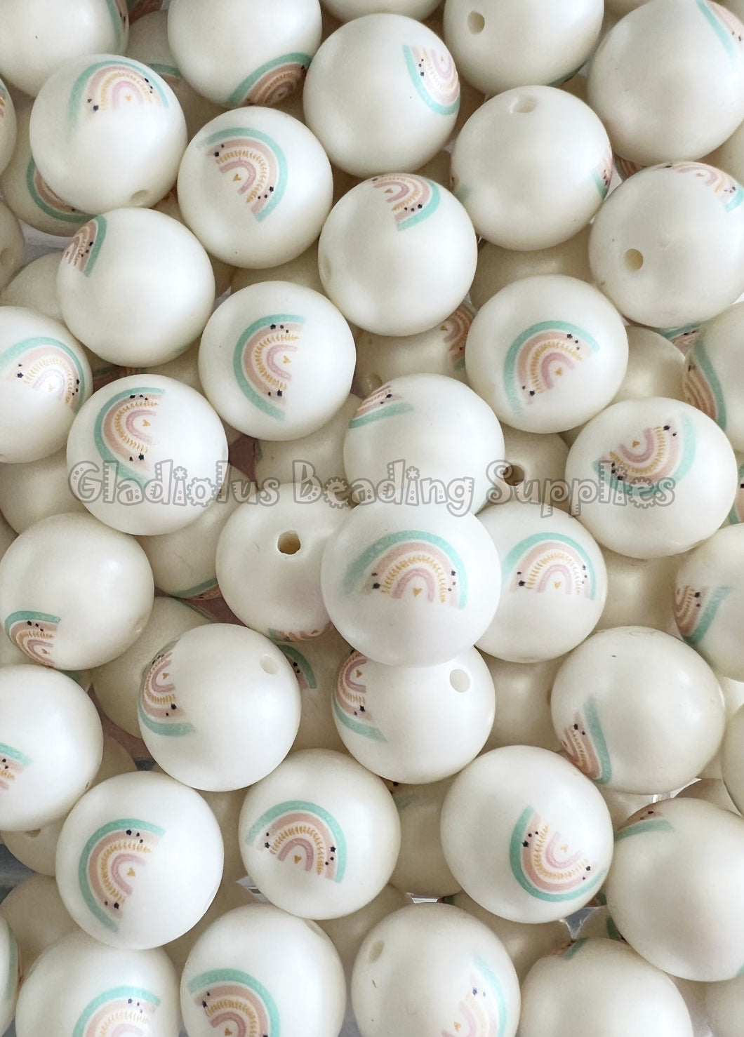 20mm Rainbow Matte Print - White Acrylic Matter Beads - Bubblegum Beads - Chunky Beads