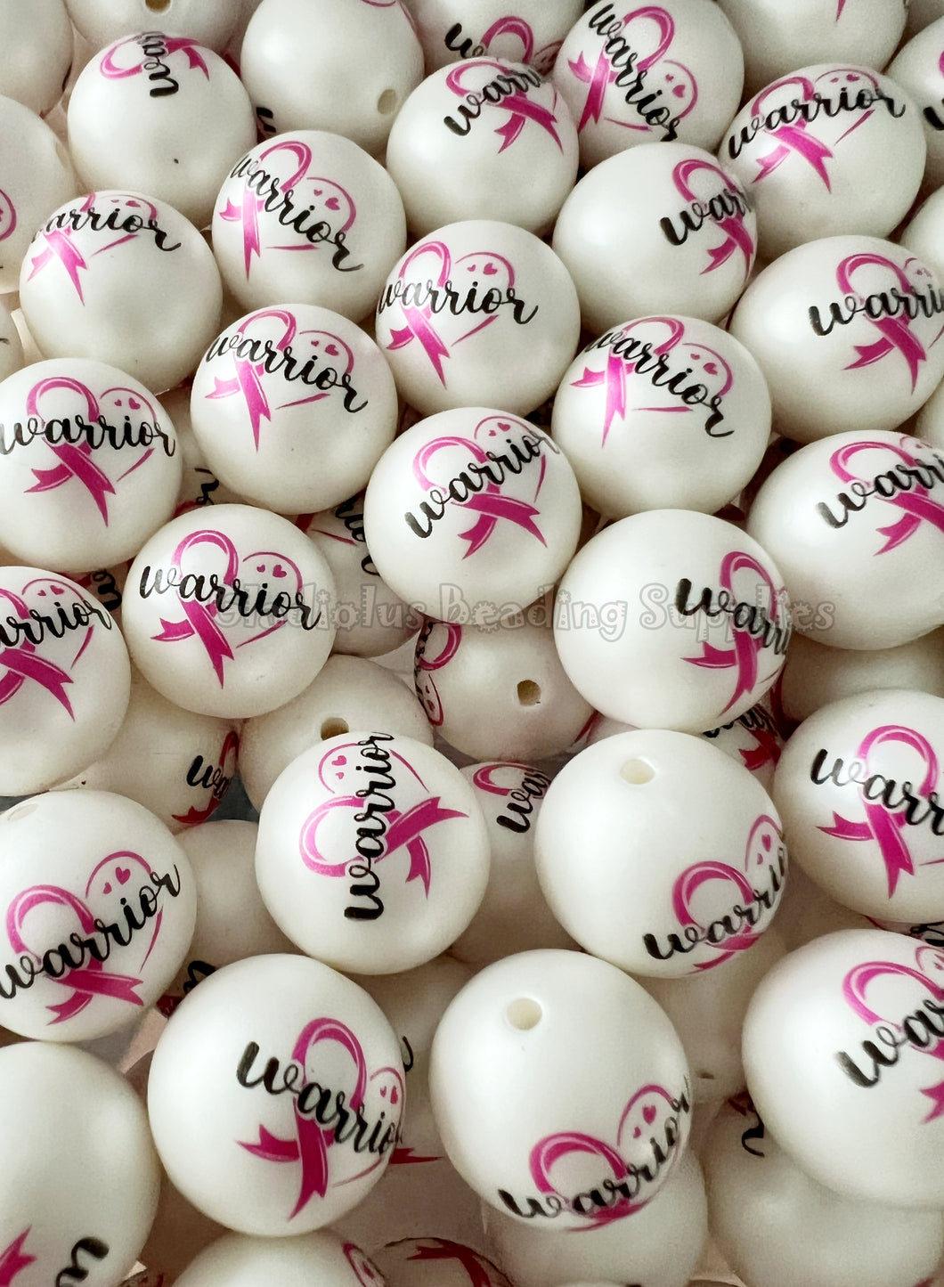 20mm Warrior Matte Print - White Acrylic Matter Beads - Bubblegum Beads - Chunky Beads