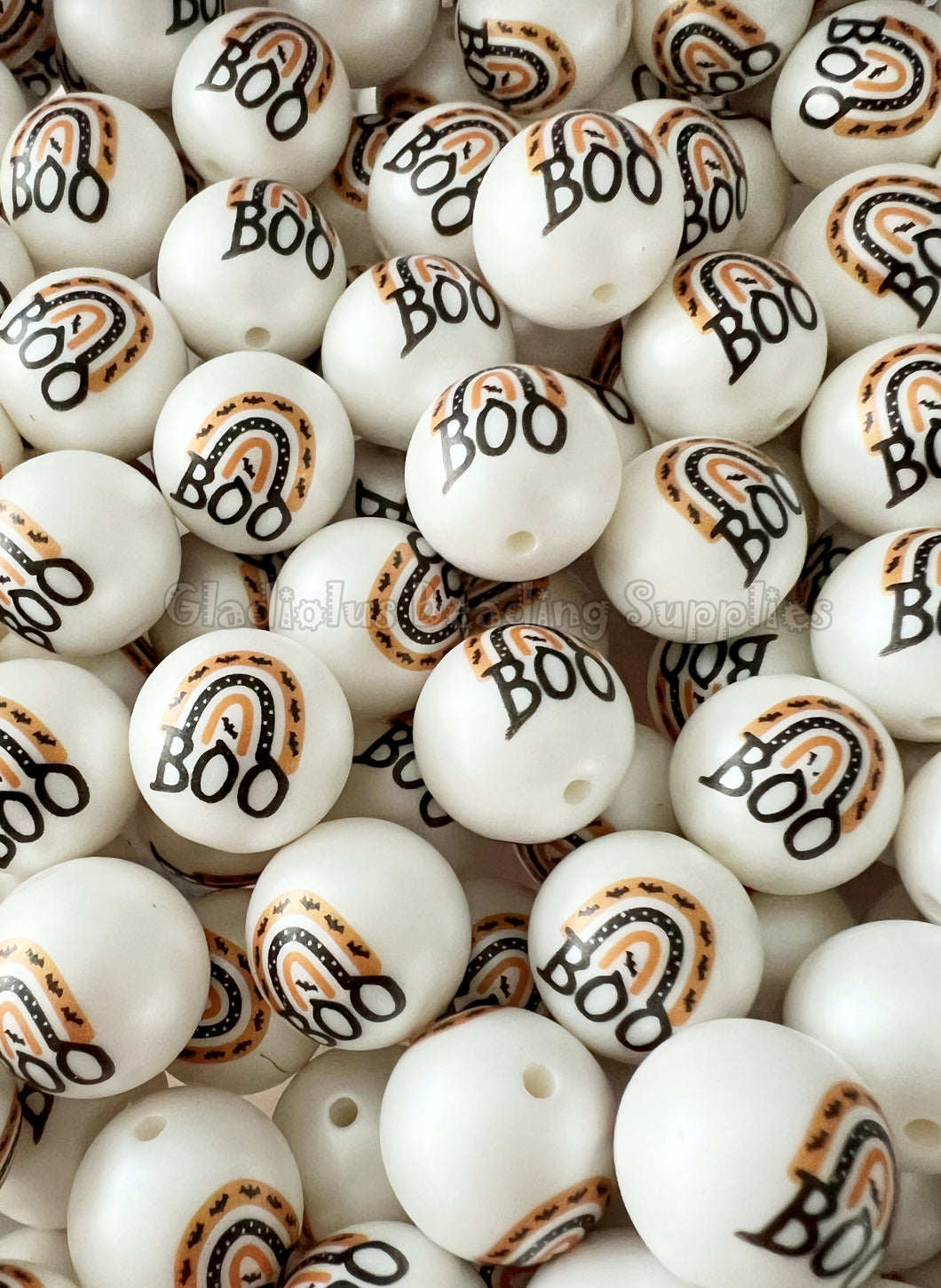 20mm BOO! Halloween Matte Print - White Acrylic Matter Beads - Bubblegum Beads - Chunky Beads