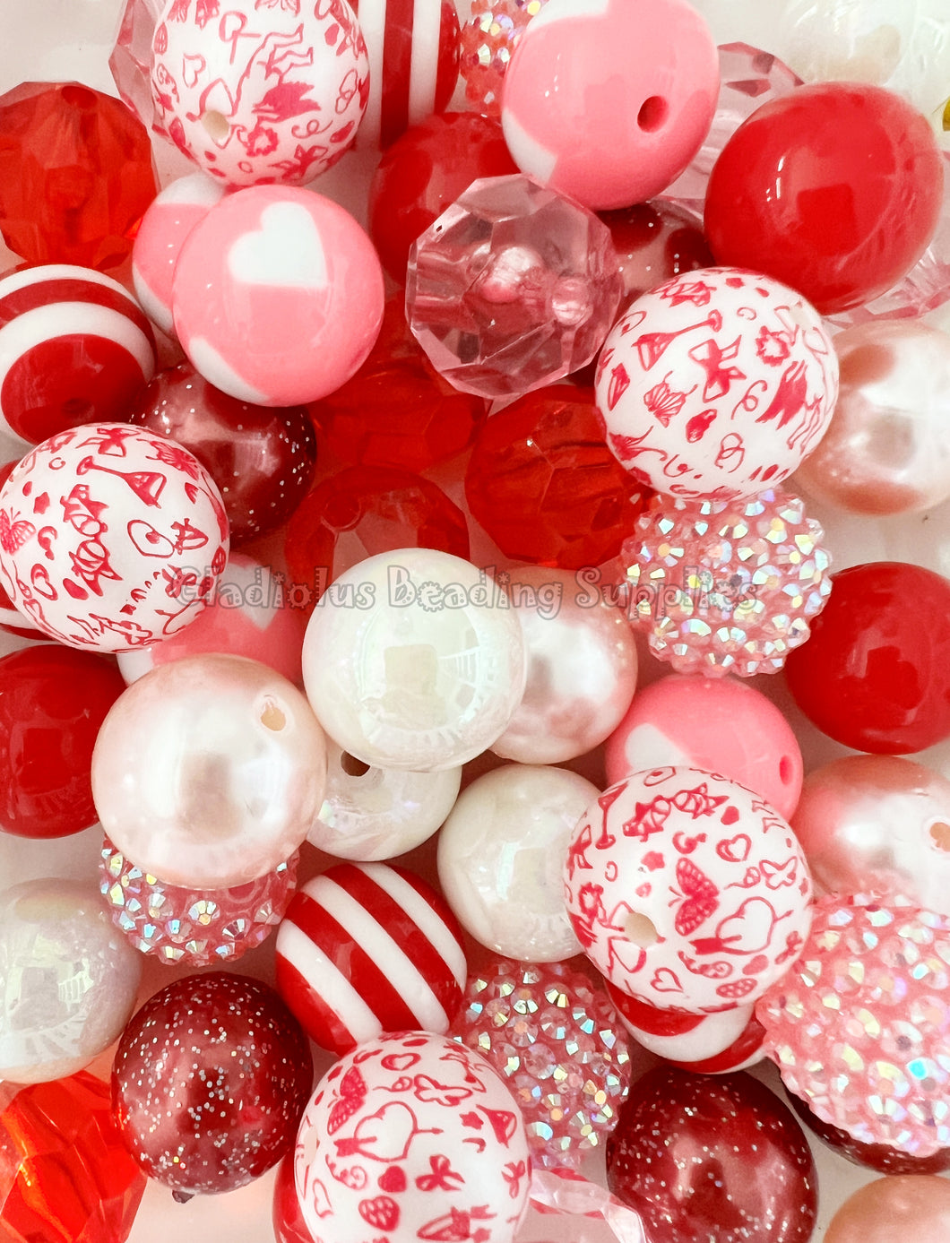 50 Qty 20mm Valentine Mixed Beads - Acrylic Mixed Beads - Chunky Beads #169