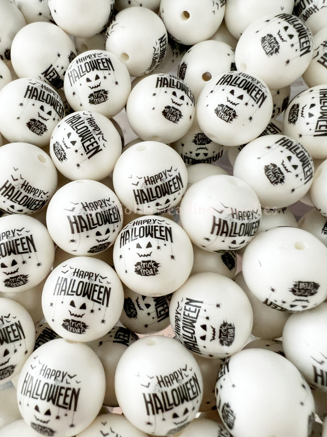 20mm Plain Happy Halloween Matte Print - White Acrylic Matter Beads - Bubblegum Beads - Chunky Beads