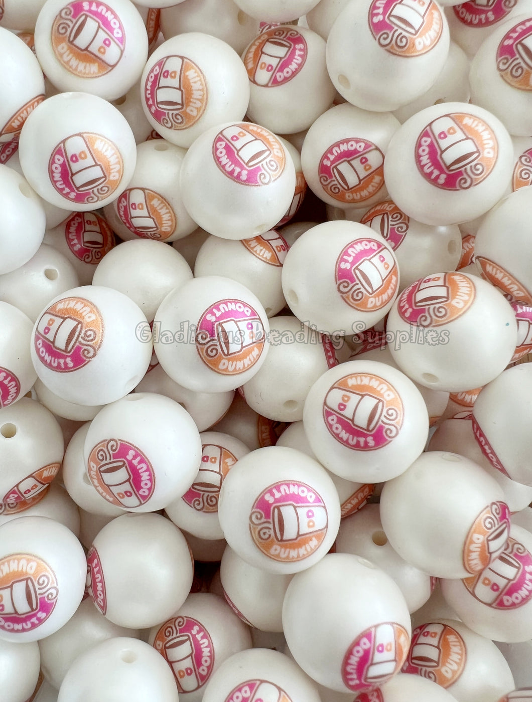 20mm Coffee Cup D Matte Print - White Acrylic Matter Beads - Bubblegum Beads - Chunky Beads