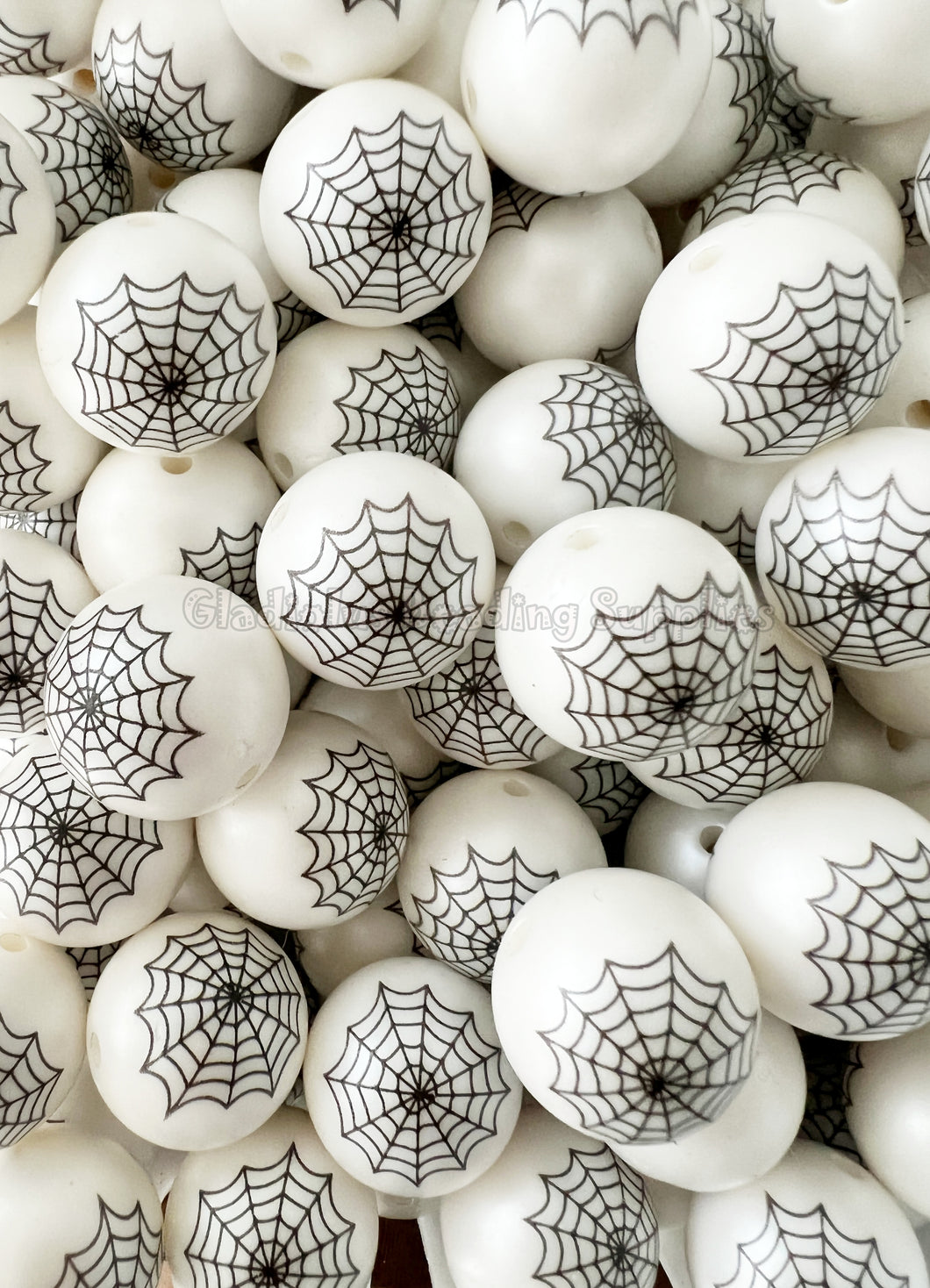 20mm Spider Web Matte Print - White Acrylic Matter Beads - Bubblegum Beads - Chunky Beads