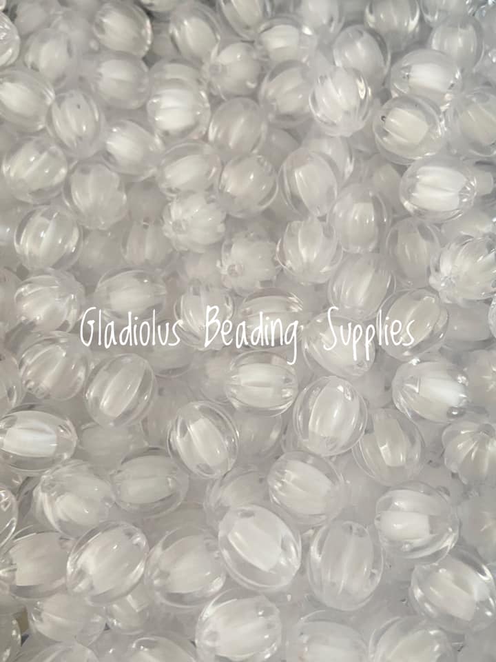 12mm White Watermelon Acrylic Beads - Acrylic Beads - Bubblegum Beads - Chunky Beads