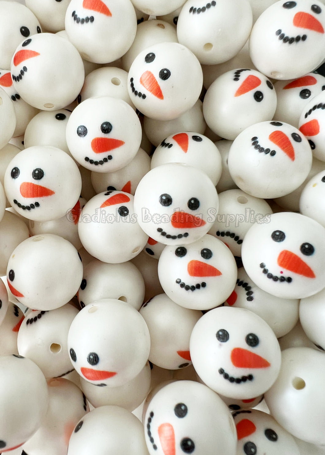 20mm SnowMan Matte Print - White Acrylic Matter Beads - Bubblegum Beads - Chunky Beads