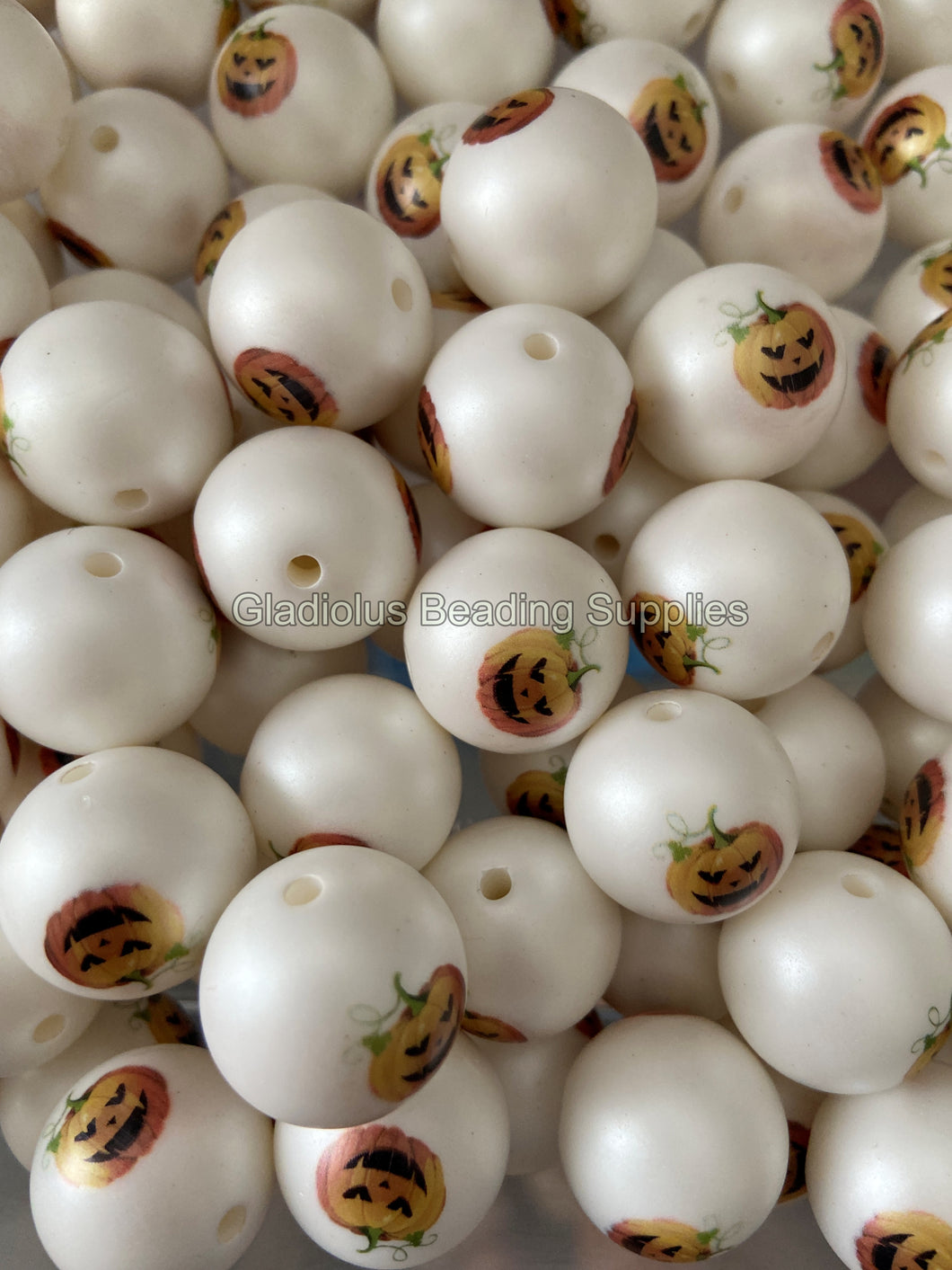 20mm Pumpkin Matte Print - White Acrylic Matter Beads - Bubblegum Beads - Chunky Beads