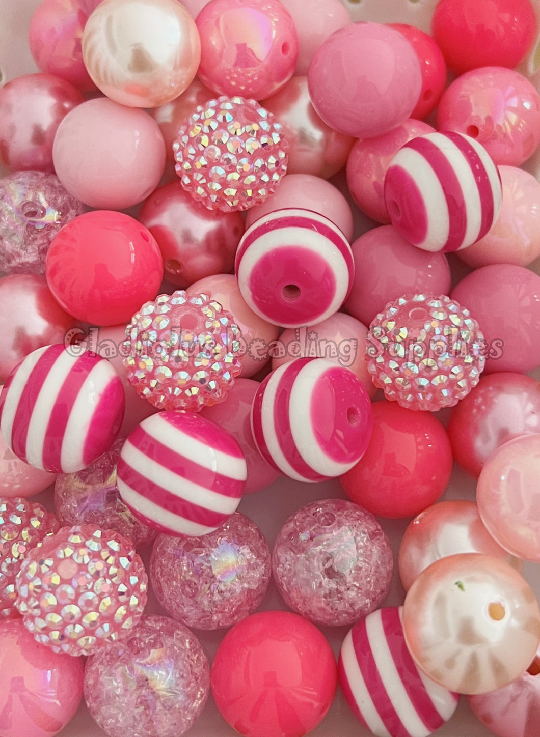 50 Qty 20mm Pink Mixed Beads - Acrylic Chunky Beads - Chunky Beads #150