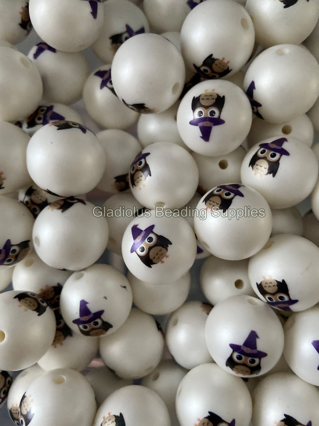 20mm Purple Witch Matte Print - White Acrylic Matter Beads - Bubblegum Beads - Chunky Beads