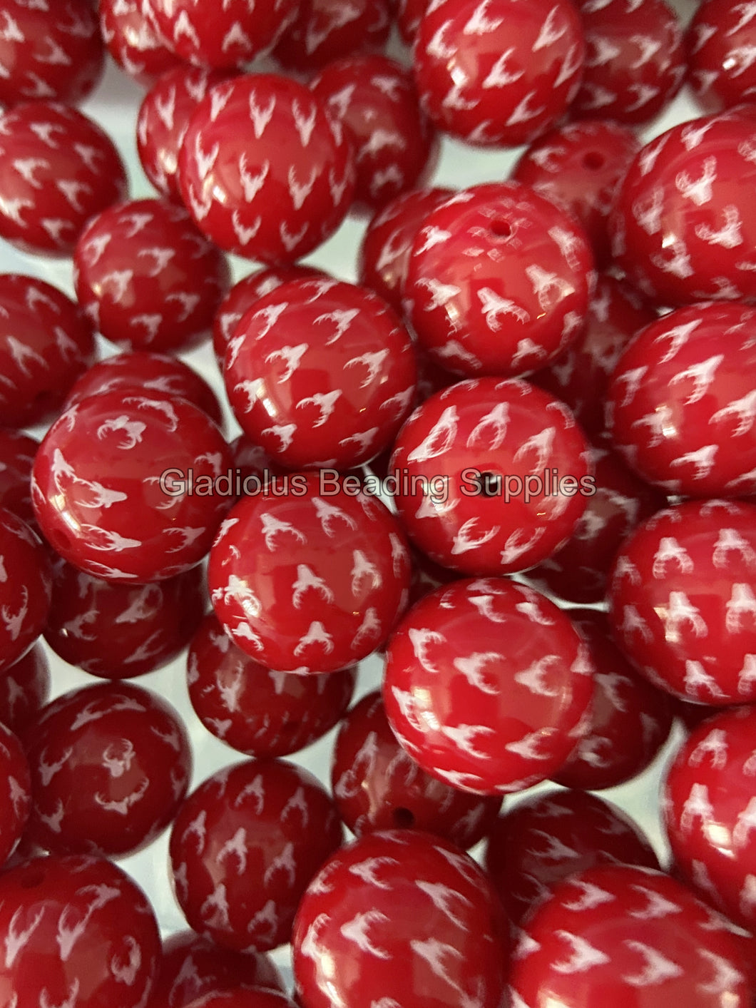 20mm Red Christmas Print  - Acrylic Print Beads - Bubblegum Beads - Chunky Beads