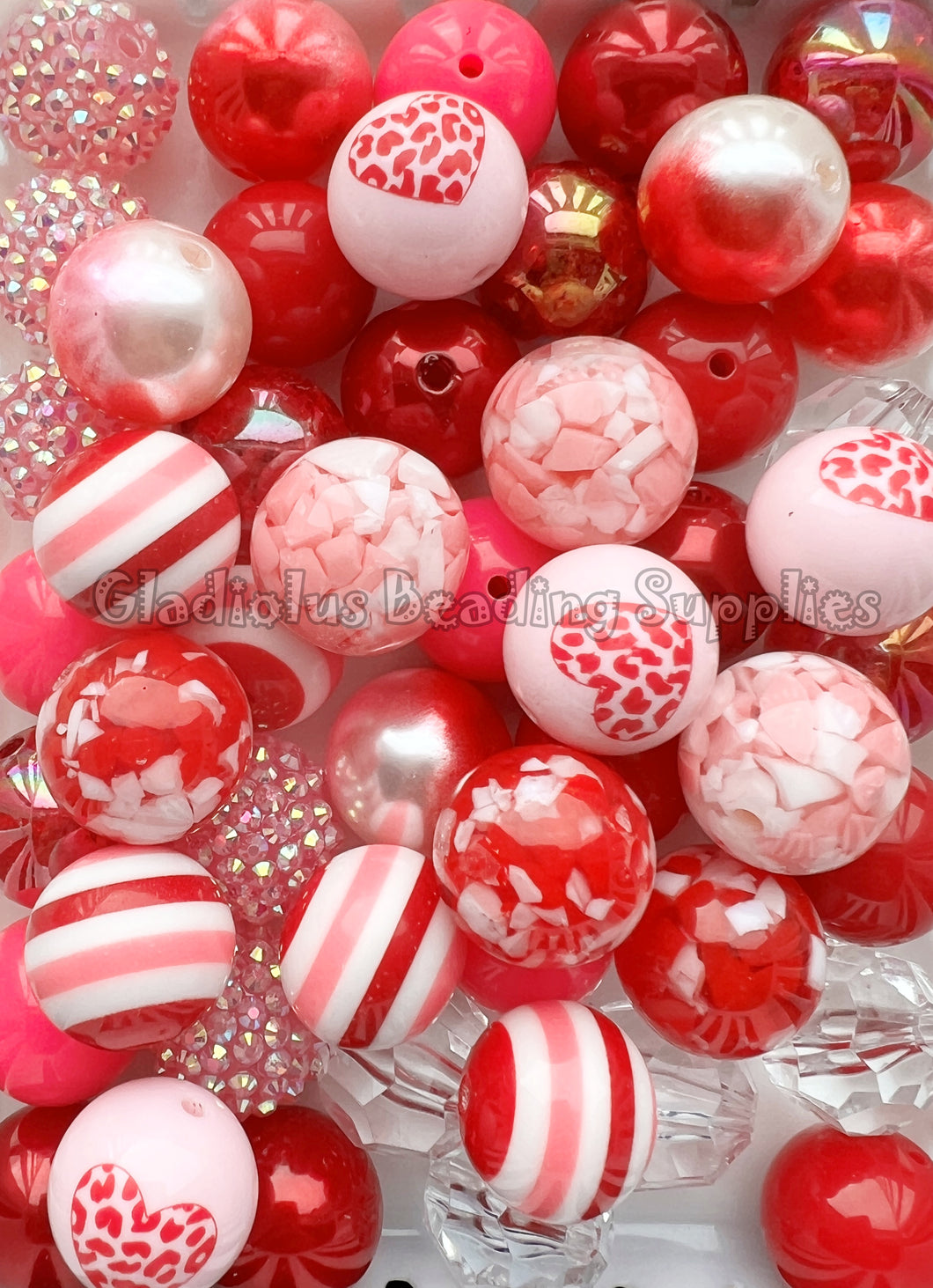 50 Qty 20mm Valentine Mixed Beads - Acrylic Mixed Beads - Chunky Beads #171