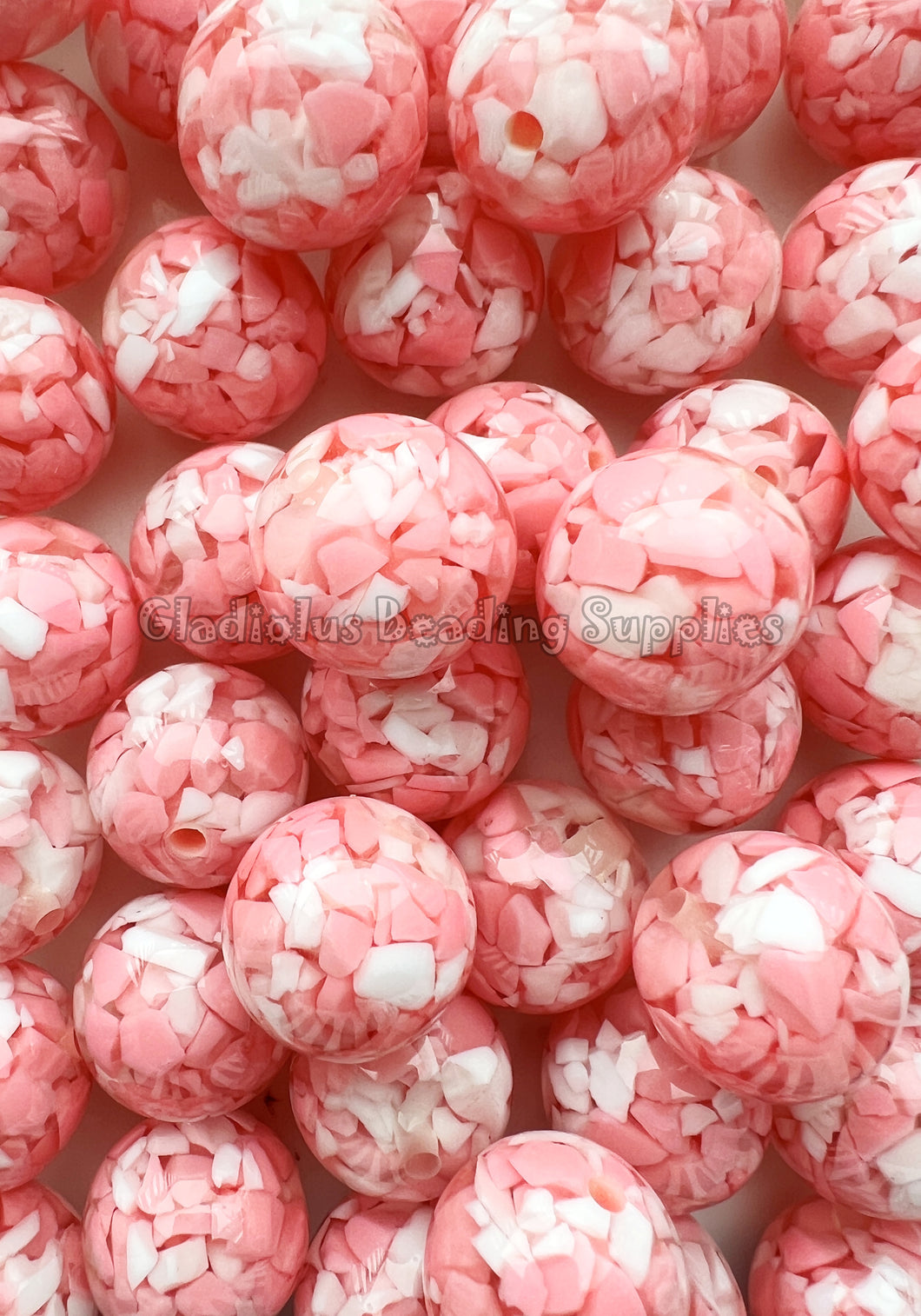 20mm Pink Heart Print - Acrylic Beads - Bubblegum Beads - Chunky Beads