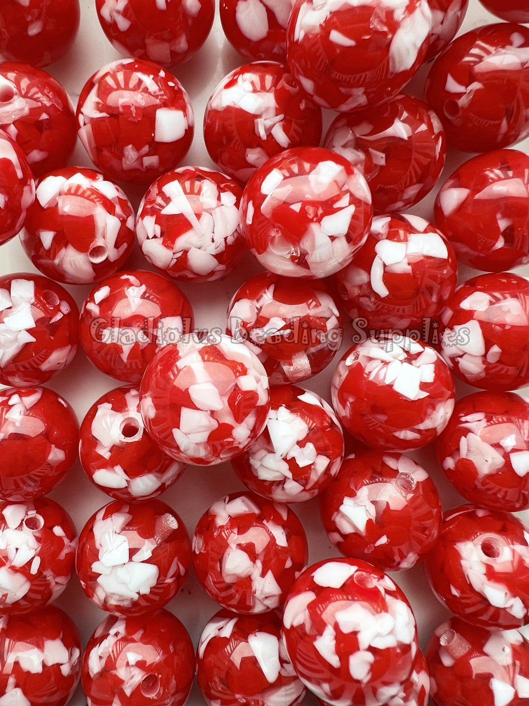 20mm Red Valentine Print - Acrylic Beads - Bubblegum Beads - Chunky Beads