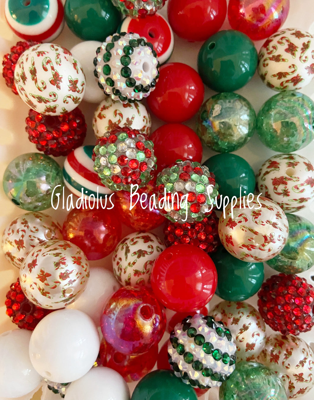 50 Qty 20mm Christmas Mixed #13 - Acrylic Mixed Beads - Chunky Beads #164