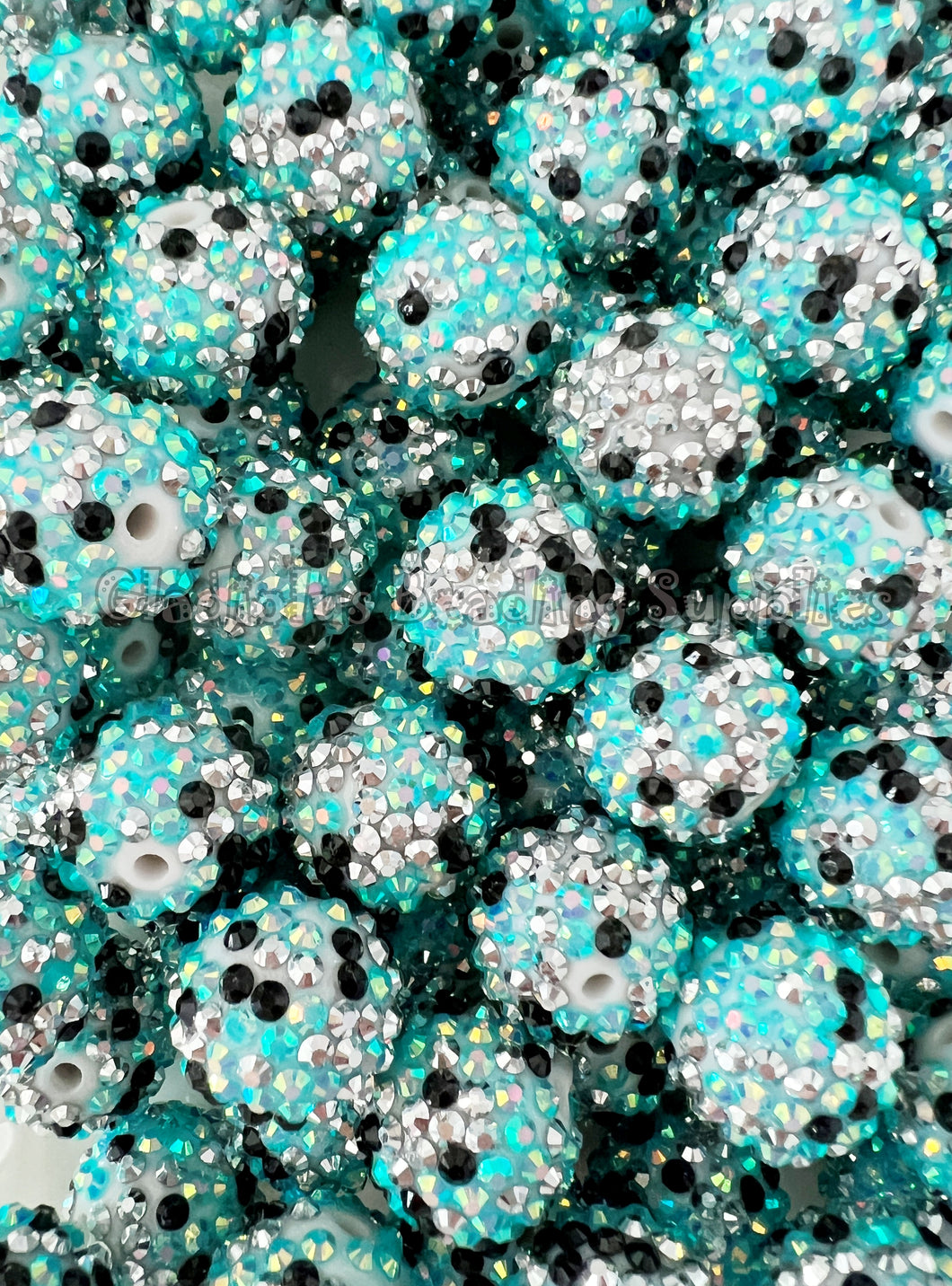 20mm Blue/Silver/Black Dot Rhinestone Beads - Acrylic Beads - Bubblegum Beads - Chunky Beads