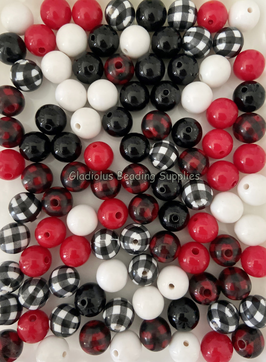 100qty 12mm Plaid Mixed Beads - Acrylic Solid Beads - Bubblegum Beads - Chunky Beads