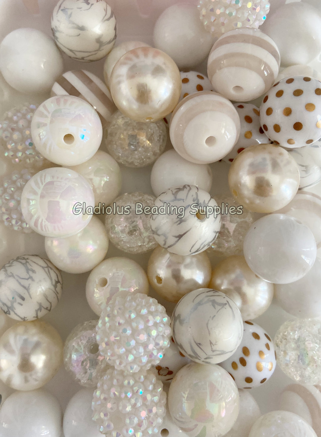 20mm Single White Color Mixed Theme Acrylic Beads - Acrylic Mixed Beads - Chunky Beads