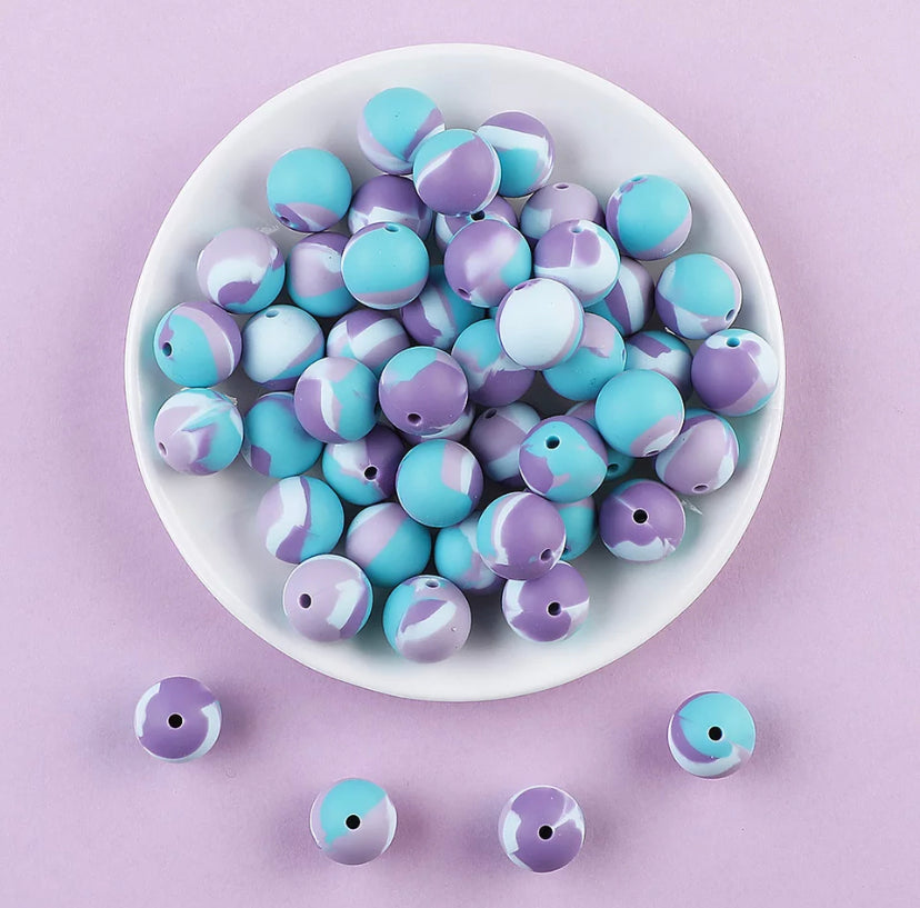 10 Qty Purple Colorful 12mm/15mm Silicone Bead, BPA Free, Loose Beads