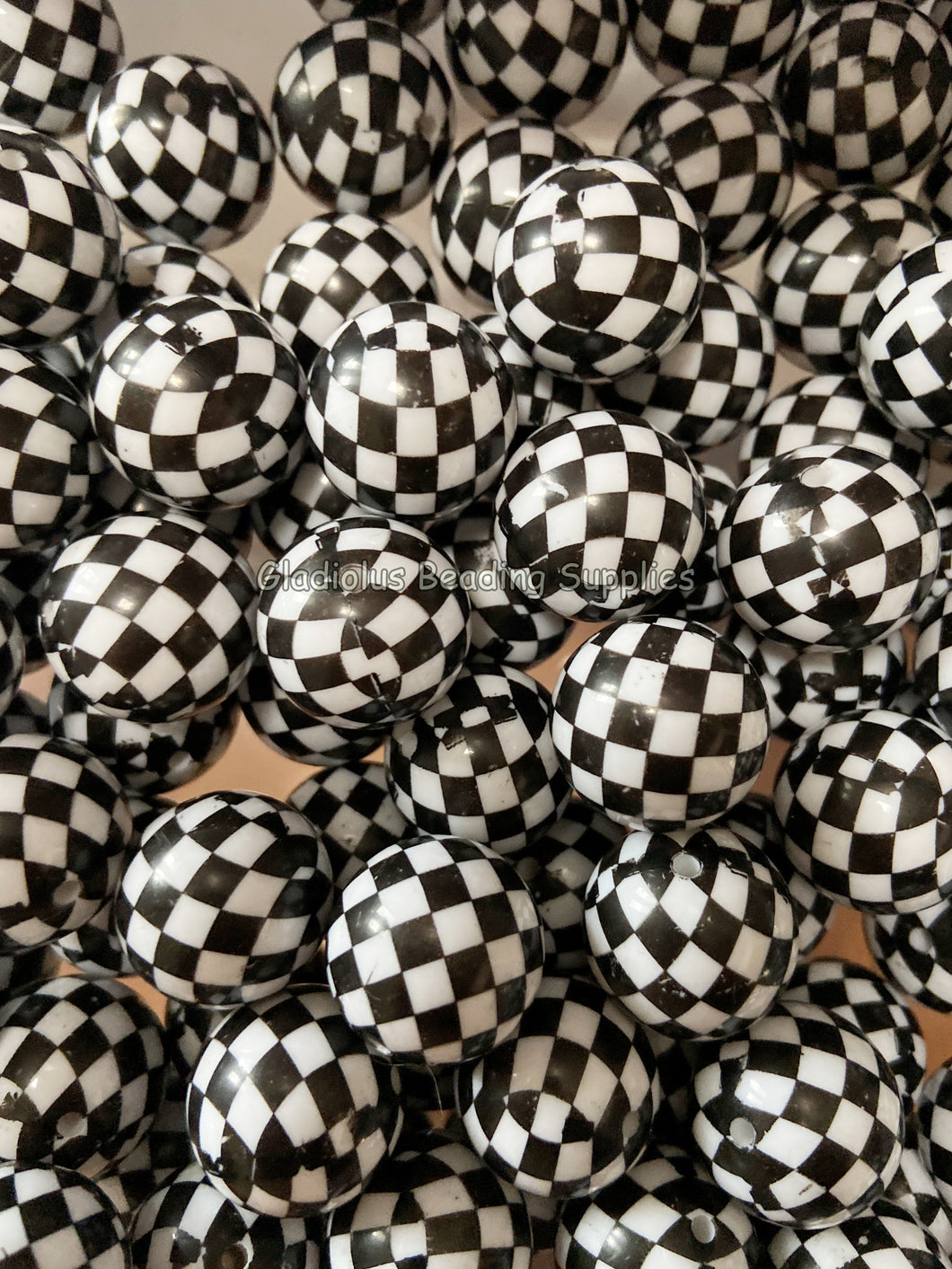 20mm Black and white striped bubblegum beads