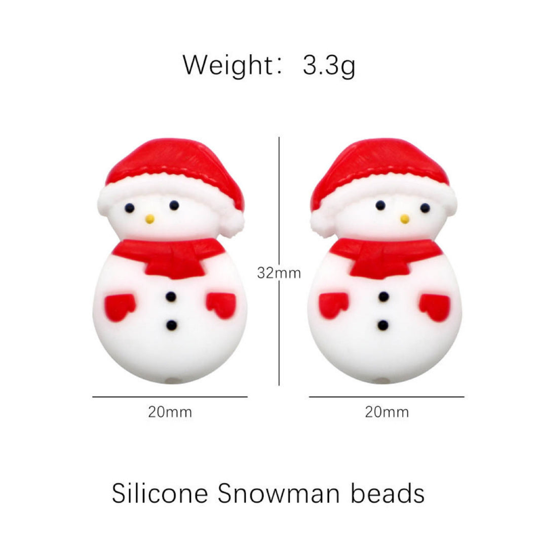 1 Pc Snowman Christmas Silicone Beads - Tiny Silicone Beads - Pacifier Sensory Jewelry