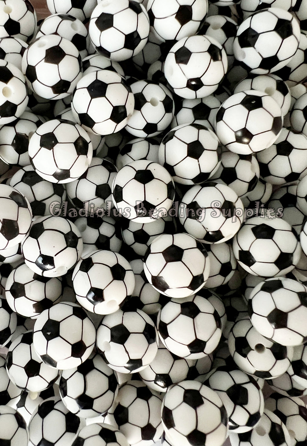 15mm Soccer Print Silicone Bead, BPA Free, Loose Beads