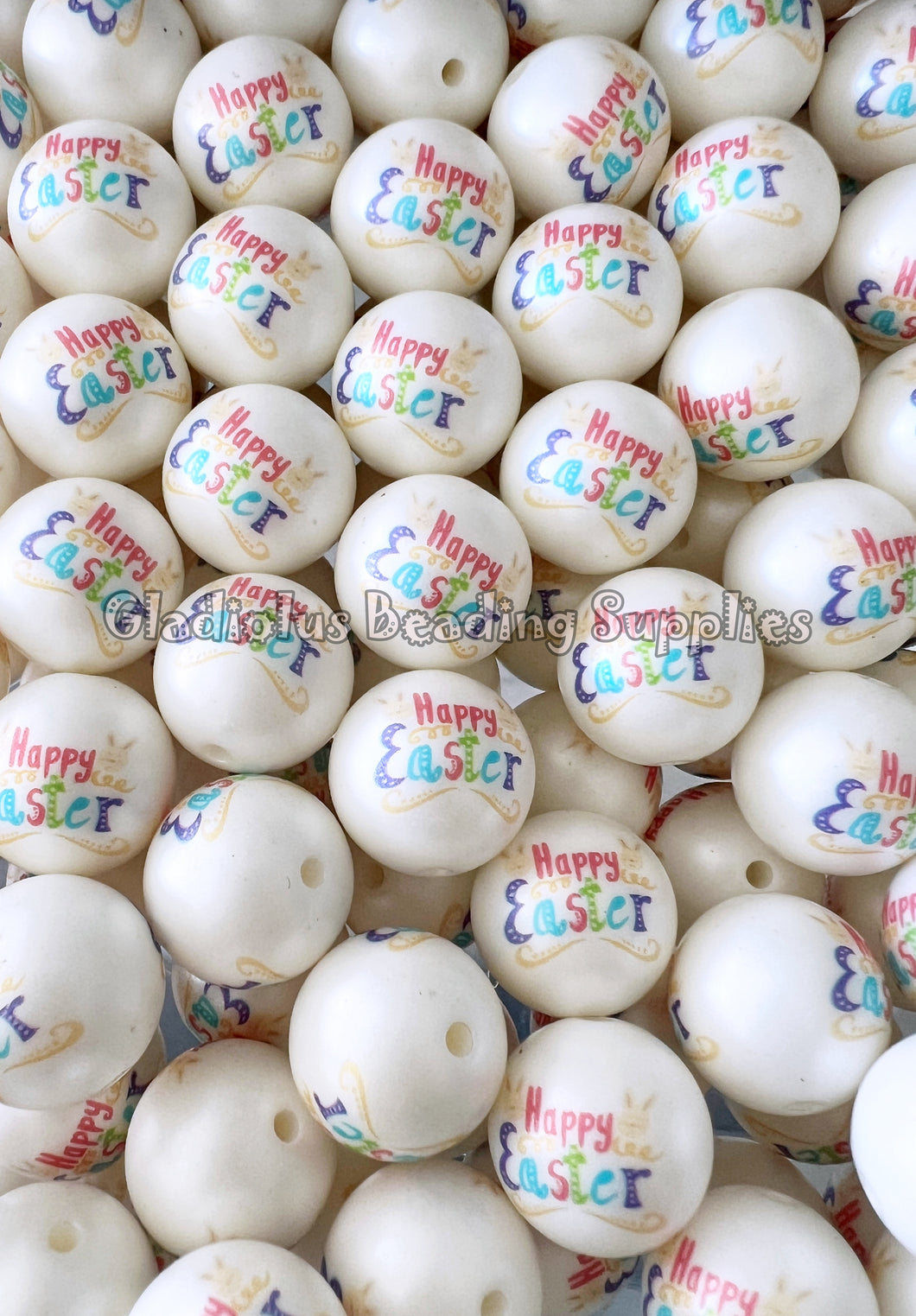 20mm Colorful Happy Easter Matte Print - Easter White Acrylic Matter Beads - Bubblegum Beads - Chunky Beads