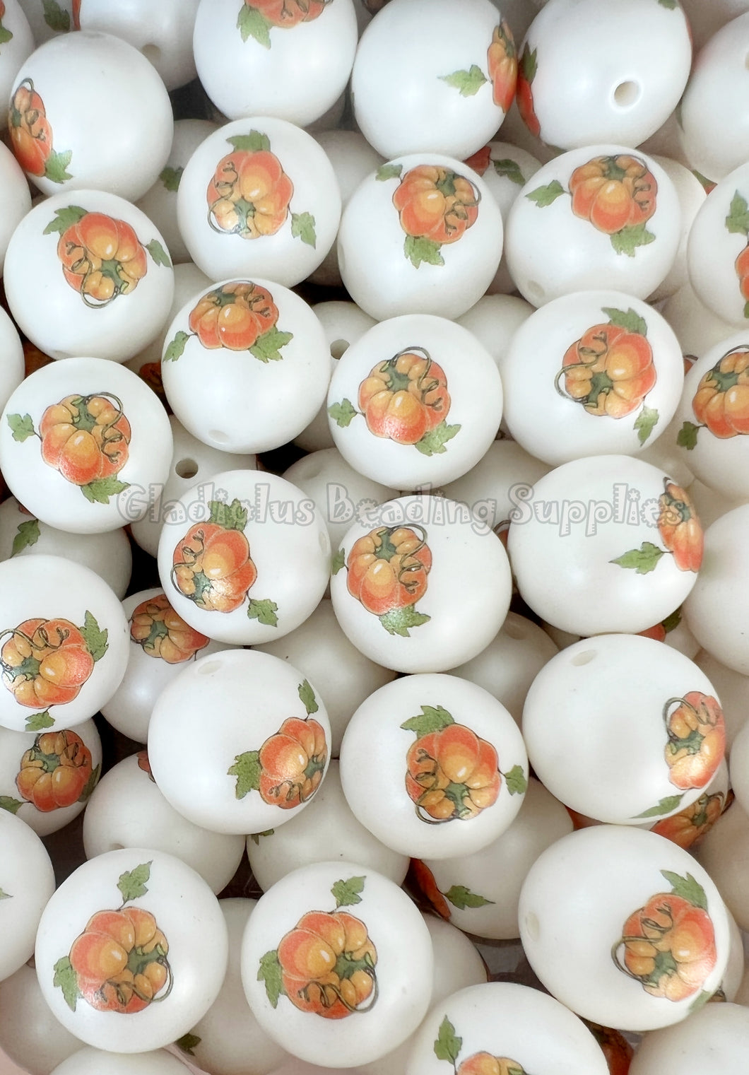 20mm Pumpkin Matte Print - White Acrylic Matter Beads - Bubblegum Beads - Chunky Beads - Halloween Beads