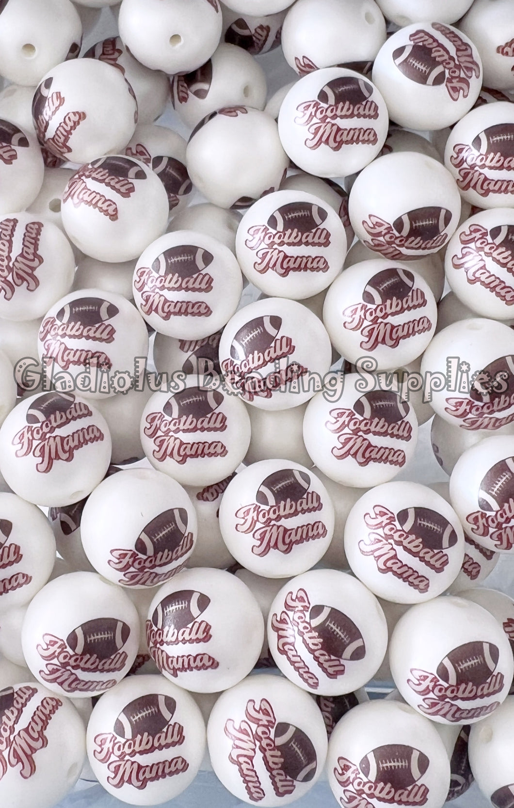 20mm Football Mama Matte Print - Football Mom - White Acrylic Matter Beads - Bubblegum Beads - Chunky Beads