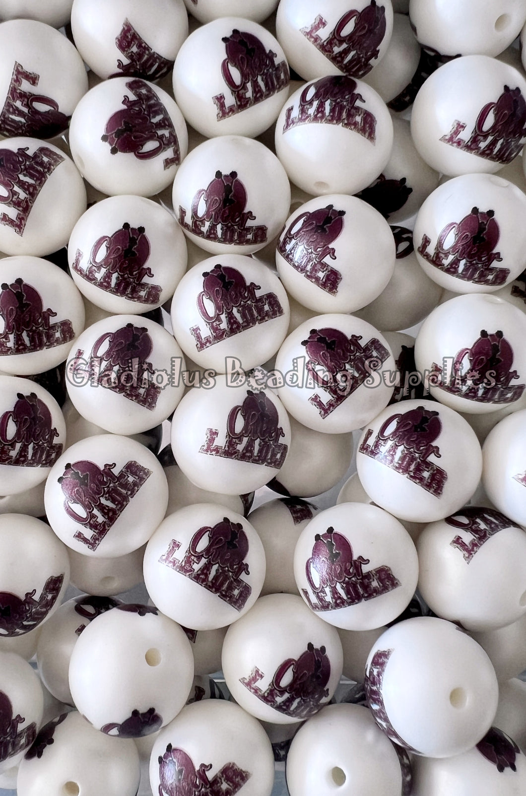 20mm Cheerleader #2 Matte Print - White Acrylic Matte Beads - Bubblegum Beads - Chunky Beads