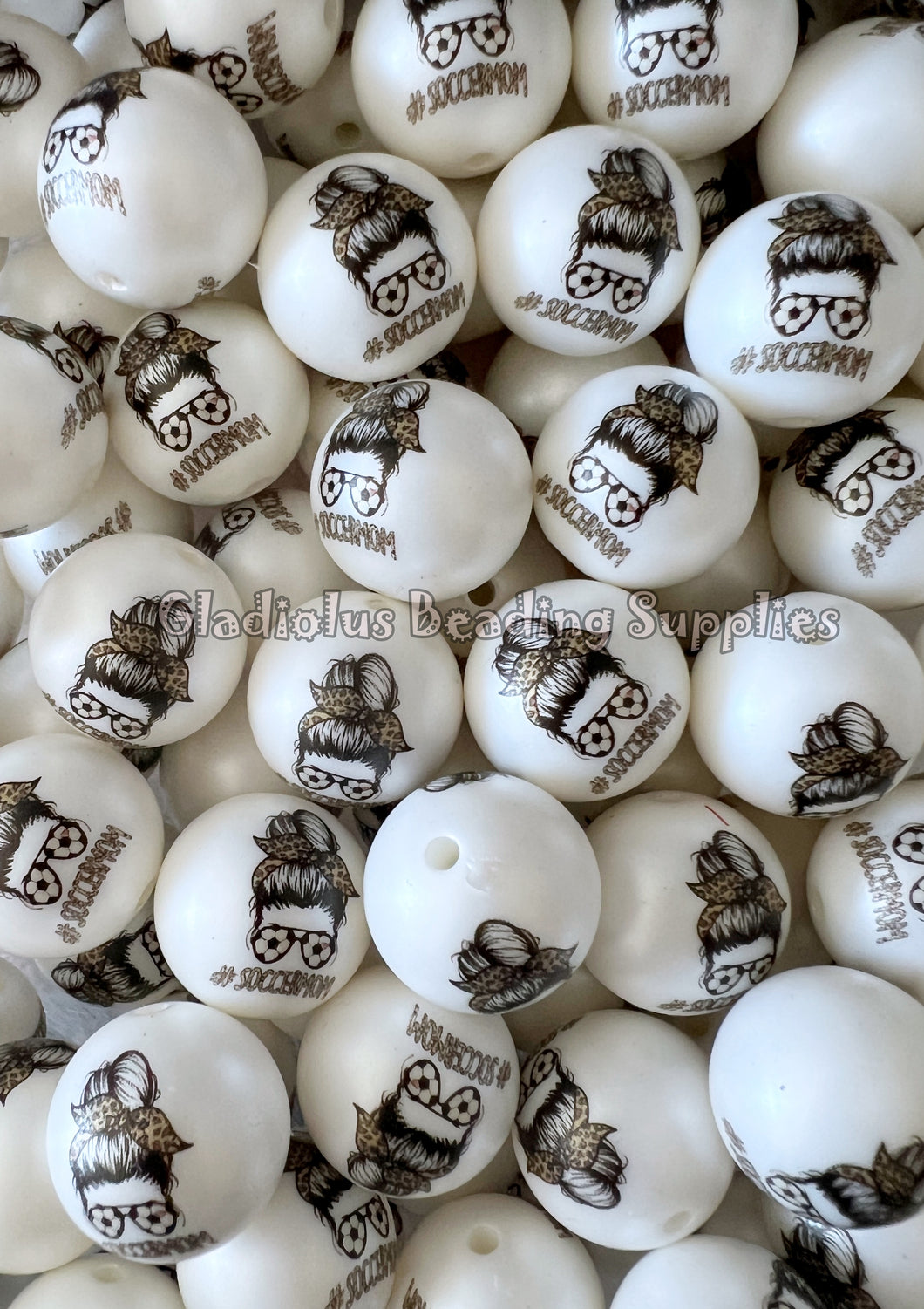 20mm Soccer Mom Matte Print - Mom Life - White Acrylic Matte Beads - Bubblegum Beads - Chunky Beads - Cheetah Print